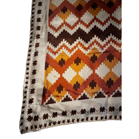 ADOLFO Navajo Print Brown Silk Square Scarf 33“ Mid Century Modern Neck Scarf - Picture 6 of 12